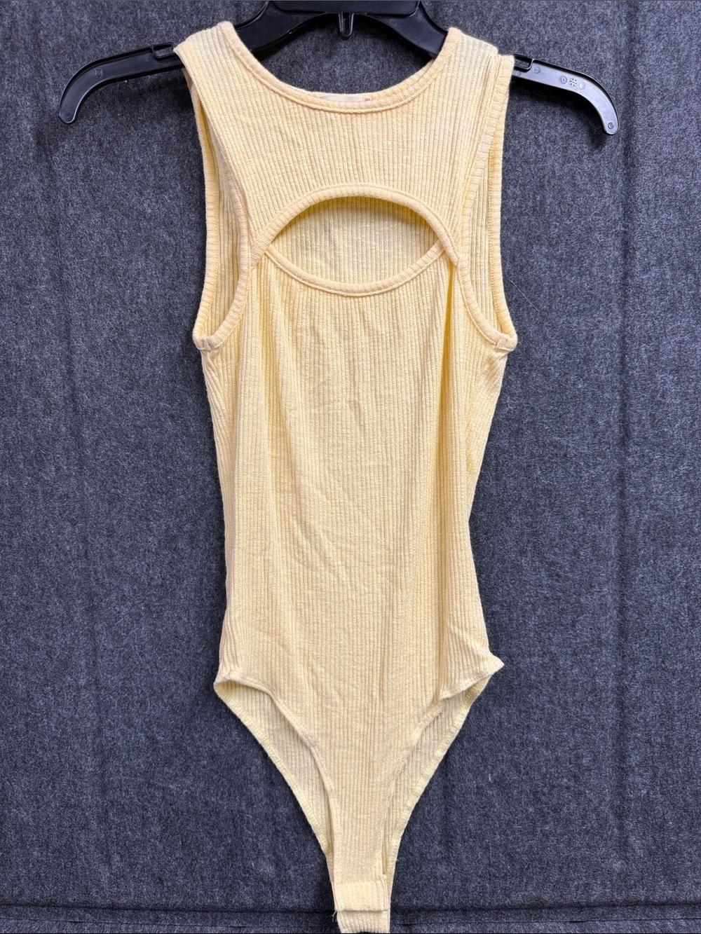 Altar'd State Pale Yellow Ribbed Cutout Bodysuit